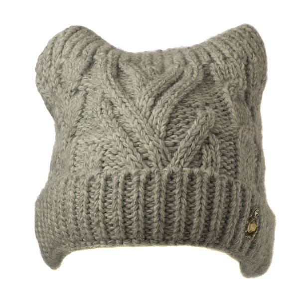 istock Women's hat . knitted hat isolated on white background.gray hat 627092692