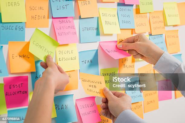 Conceptos De Lluvia De Ideas Foto de stock y más banco de imágenes de Mercadotecnia - Mercadotecnia, Nota adhesiva, Clase de formación