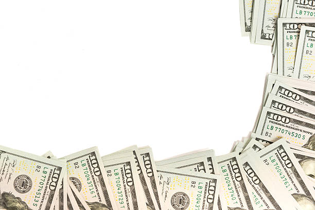 istock Mockup frame made of hundred-dollar banknotes isolated on white 627102552
