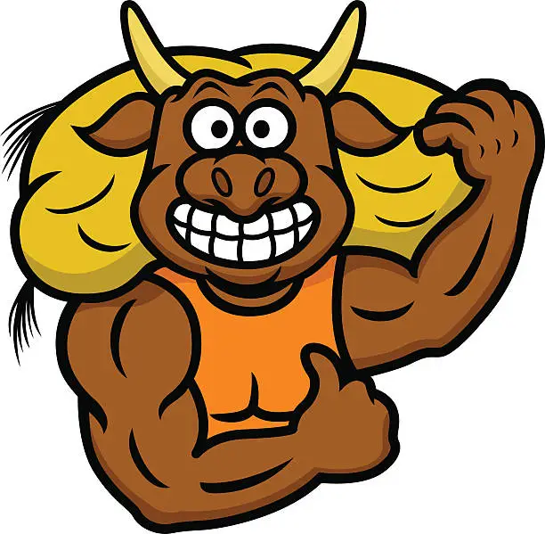 Vector illustration of Strong Bull Carrying Sack Cartoon
