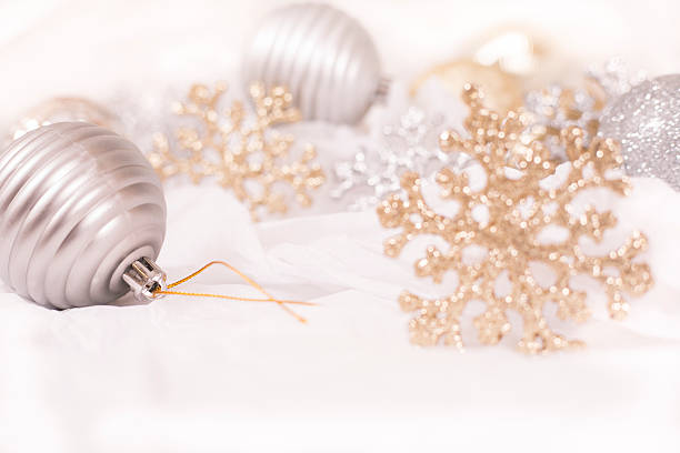 istock Silver Christmas ornament on white background. 627110540