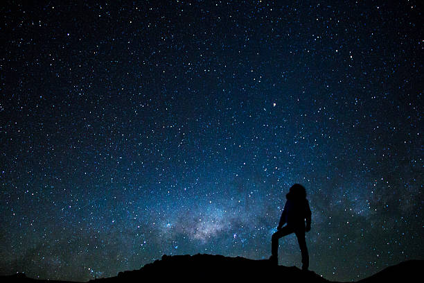 istock Man's silhouette staring at the milky way 627116802
