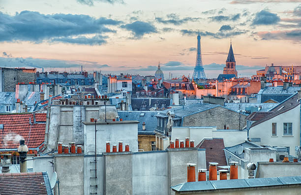 Cityscape of Paris at sunrise stock photo