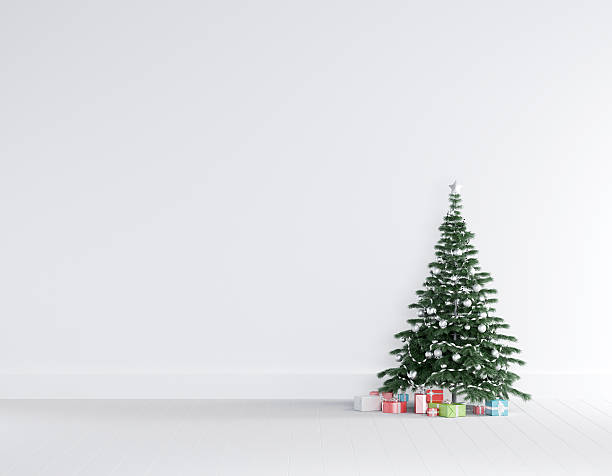 istock white interior room with chrismas tree on wooden floor. 627126850