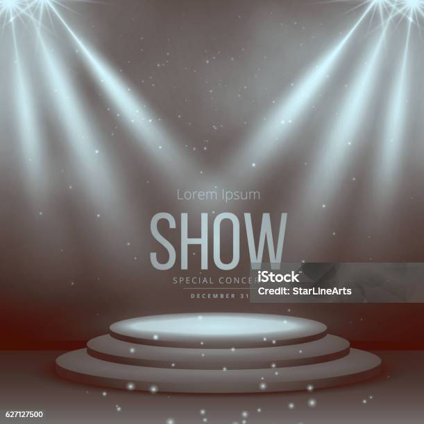 Podium With Spotlights In Vintage Colors Stock Illustration - Download Image Now - Auditorium, Acting - Performance, Backdrop - Artificial Scene