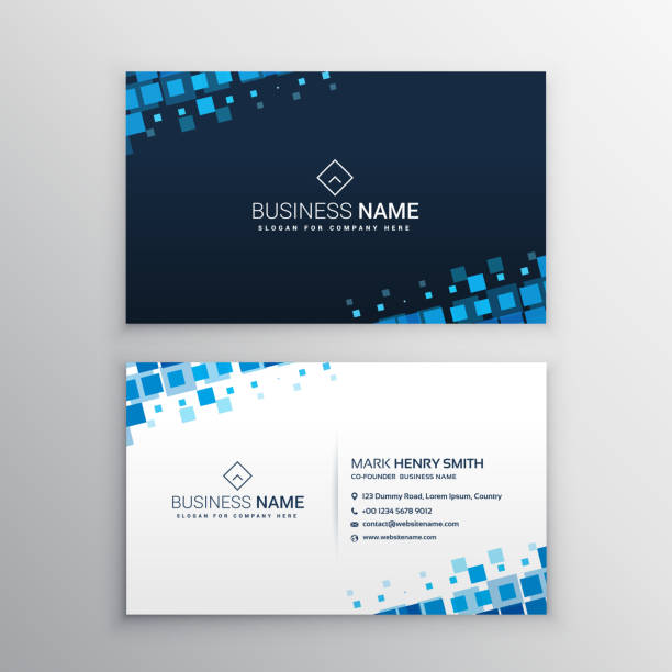 abstract business card with blue mosaic shapes abstract business card with blue mosaic shapes business cards templates stock illustrations