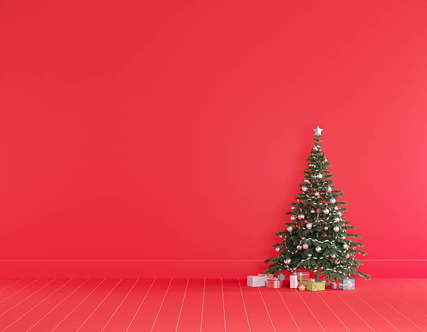 istock Minimal christmas concept in red room interior. 627128870
