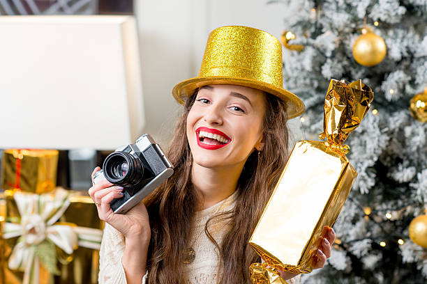istock Woman celebrating winter holidays 627131126