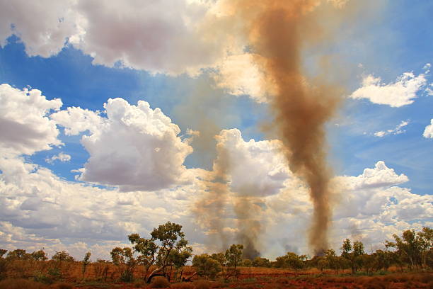 Whirling wind spreading bush fire in Australia stock photo