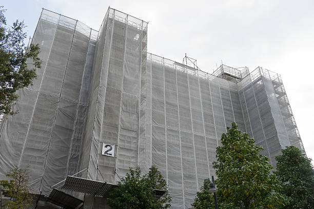 istock Japanese apartment under repair work covered with curing seat. 4 627141772