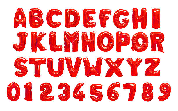 englisches alphabet rot - text balloons stock-fotos und bilder