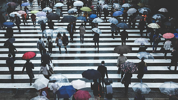 istock People across the crosswalk on a rainy day 627147224
