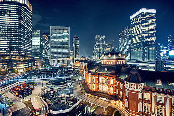 paesaggio urbano di tokyo, giappone, di tokyo station - tokyo prefecture city skyline night foto e immagini stock