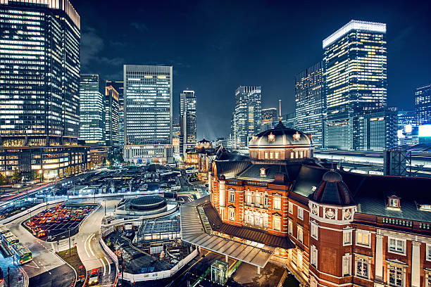 tóquio, japão vista da cidade na estação de tóquio - tokyo prefecture city skyline night imagens e fotografias de stock