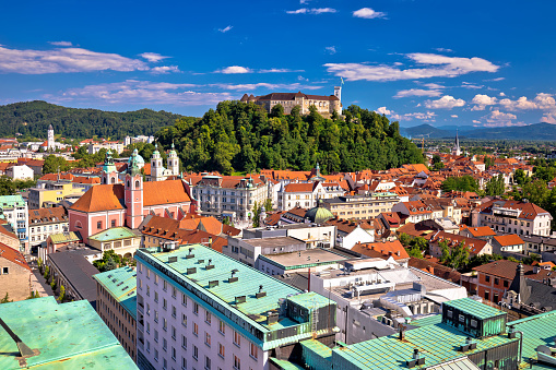 City of Ljubljana center aerial view, capital of Slovenia