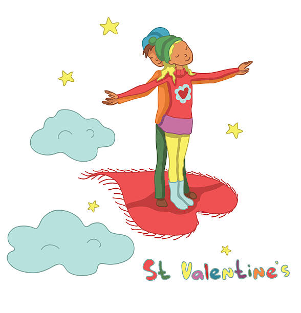 istock St. Valentine's card. Flying girl and boy 627156140