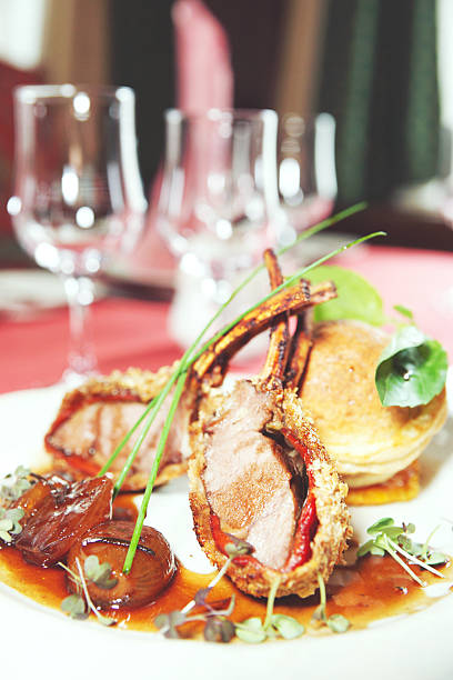 istock Rack of lamb with caramelized onions and bread 627163970