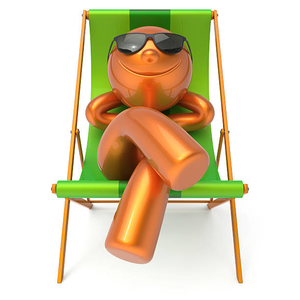 Man smiling beach deck chair sunglasses relaxing summer cartoon character chilling stylized person sun lounger tourist have fun sunbathe rest outdoor vacation lifestyle travel destination. 3d render
