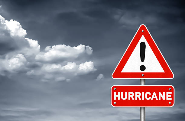 hurricane attention road sign - hurricane florida stok fotoğraflar ve resimler