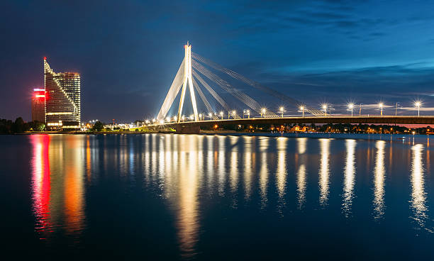 istock Riga Latvia. Scenic View Of Vansu Cable-Stayed Bridge In Evening 627177230