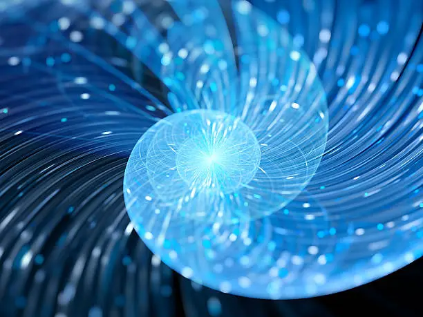 Blue glowing spiral fractal, computer generated abstract background, 3D rendering