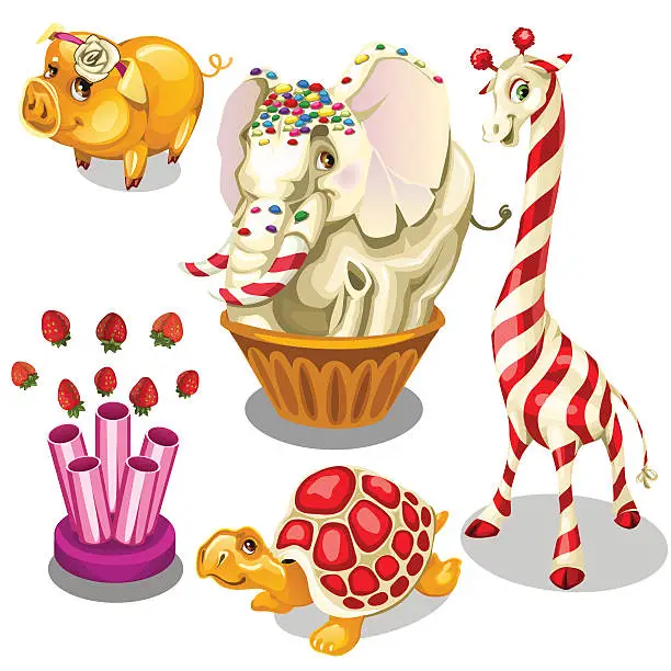 Vector illustration of Animal sweets made of caramel and chocolate