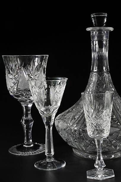 istock Utensils from crystal on a black background. B 627186762