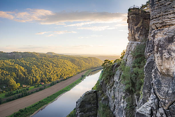 River Elbe in the Elbe Sandstone Mountains stock photo