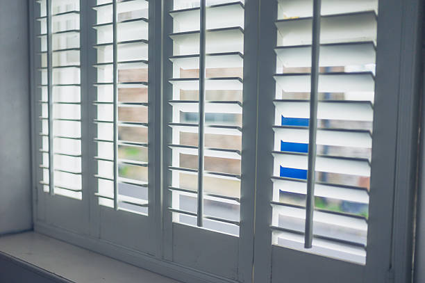 istock Wooden shutters with louvres 627197214