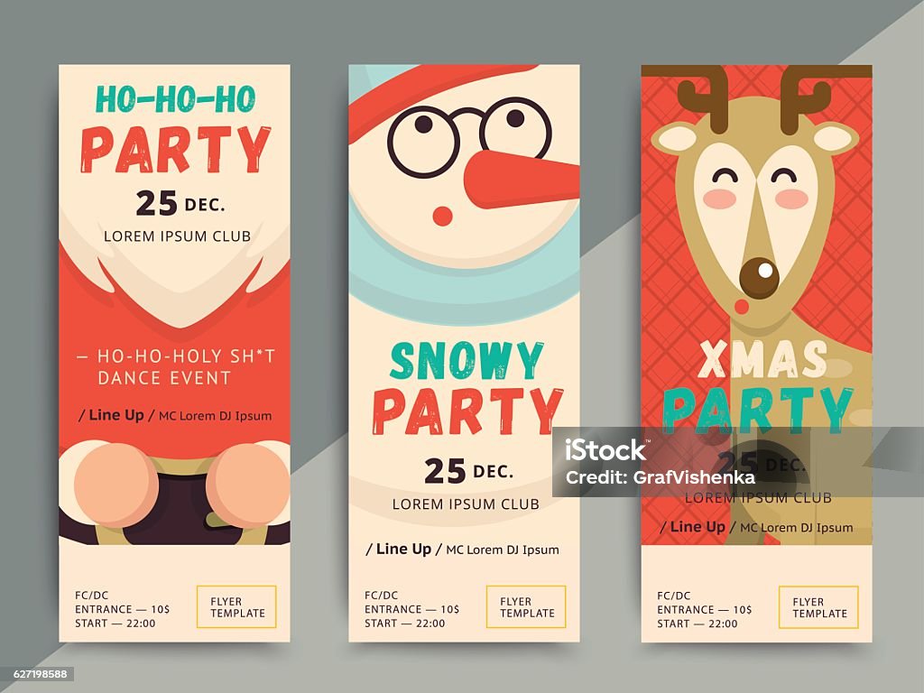 Christmas Party Flyer Template Design Xmas Poster In Funny Cart Stock  Illustration - Download Image Now - iStock