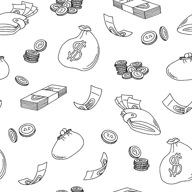 Money graphic black white sketch seamless pattern illustration vector Money graphic black white sketch seamless pattern illustration vector change drawings stock illustrations