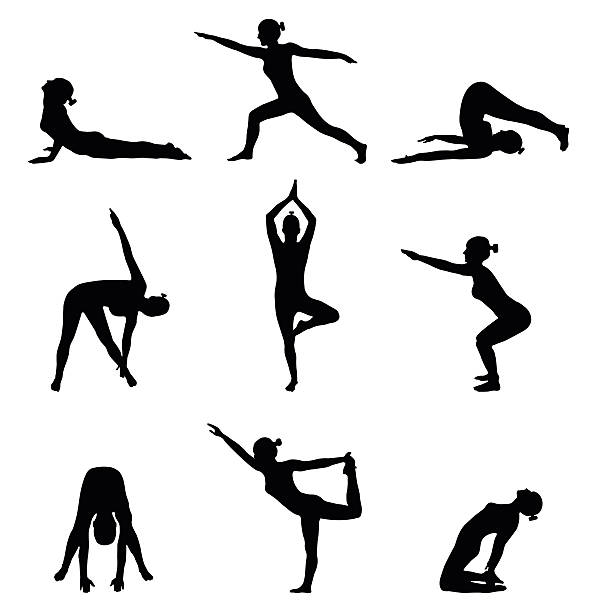 istock Silhouettes of girl stretching. Yoga and exercise pose 627201098