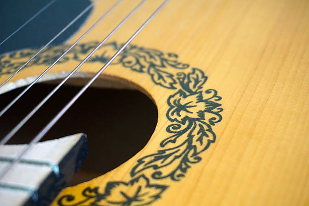 istock Strings of an acoustic guitar with space for text 627202056