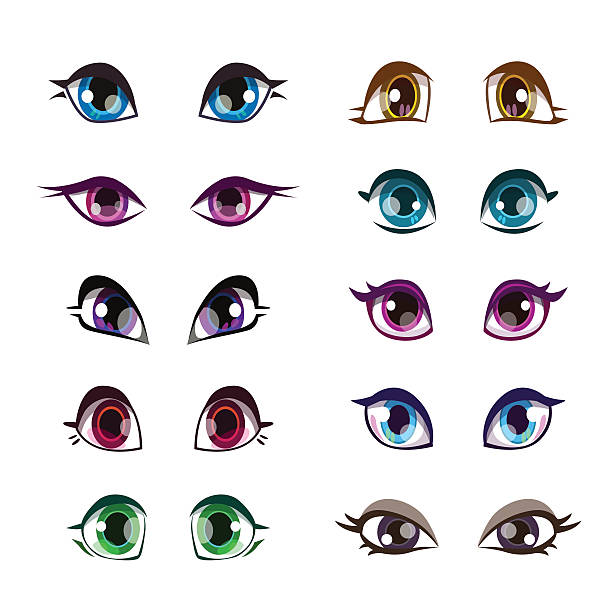 Cartoon girls eyes set. Cartoon girls eyes set. Vector girlish eye, face elements, isolated on white. animal eye stock illustrations