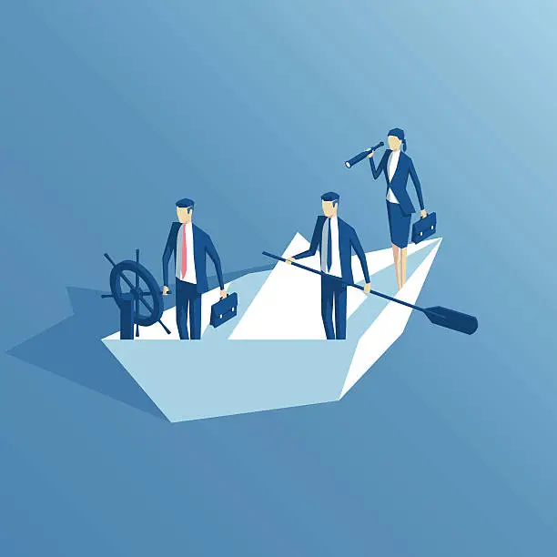 Vector illustration of Isometric business people and paper boat