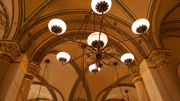 istock Ceiling fixture in Viennies cafe light fixture 627217200