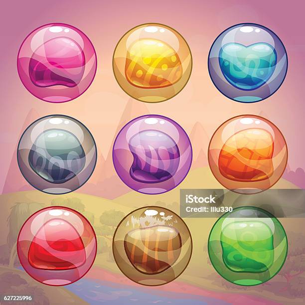 Colorful Glossy Bubbles With Magic Stones Inside Stock Illustration - Download Image Now - Leisure Games, Match - Sport, Graphical User Interface