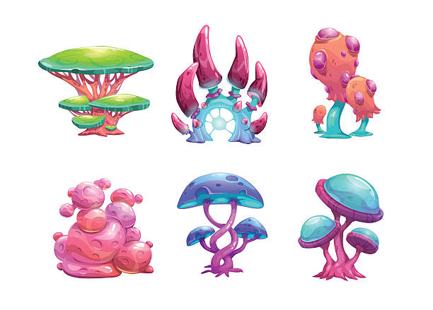 stockillustraties, clipart, cartoons en iconen met beautiful fantasy mushrooms set. - amanita parcivolvata