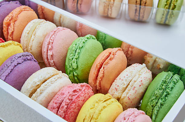 istock Colorful french macaroons in a box 627227400