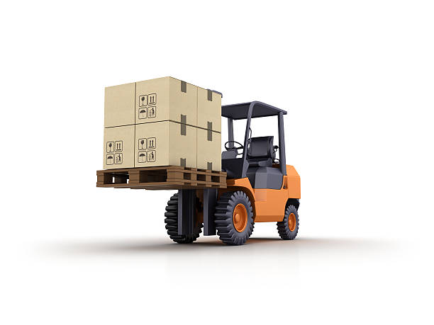 istock Forklift Truck Carrying Cardboard Boxes - 3D Rendering 627246564