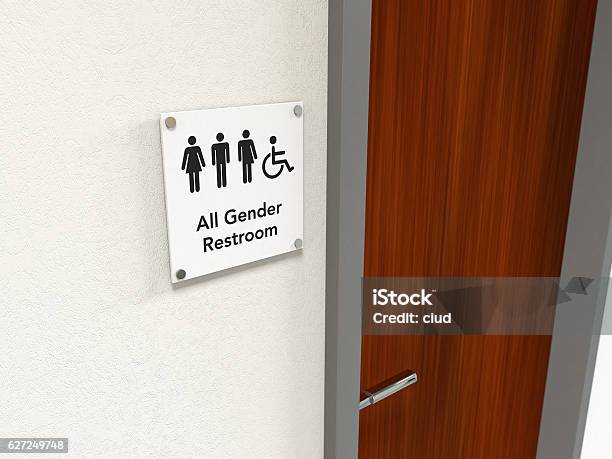 All Gender Restroom Signage Stock Photo - Download Image Now - Door, Labeling, Public Restroom
