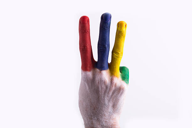 istock Finger marks and colored numbers on a white background 627250542