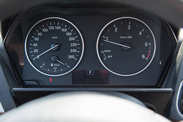 istock Dashboard of a modern car with a mileage 627251480