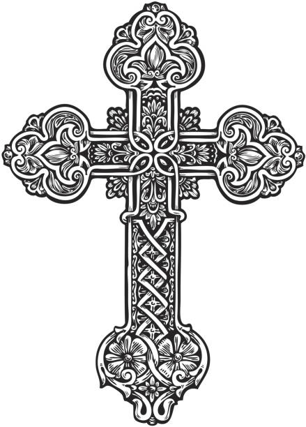 Beautiful ornate cross. Sketch vector illustration Beautiful ornate cross. Sketch vector illustration isolated on white background cross tattoo stock illustrations