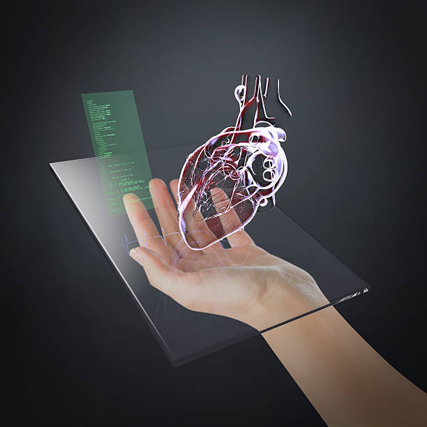 tecnologia de controle pessoal da saúde cardíaca - digital tablet doctor note pad x ray image - fotografias e filmes do acervo