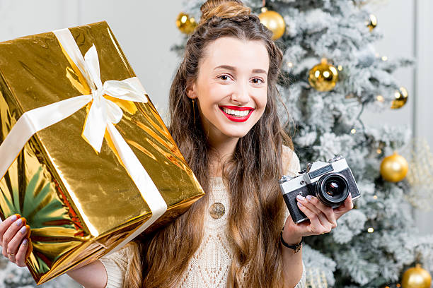 Woman celebrating winter holidays