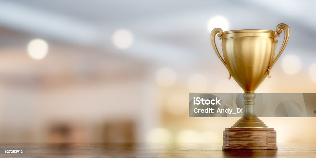 gold cup winner gold cup winner on bokeh background, 3D illustration Award Stock Photo