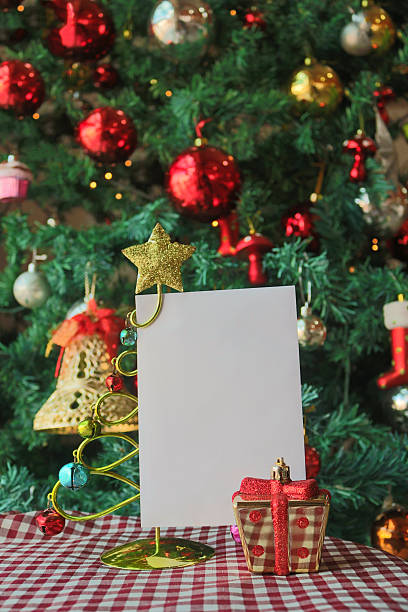 istock Christmas template background with blank white greeting card 627253932