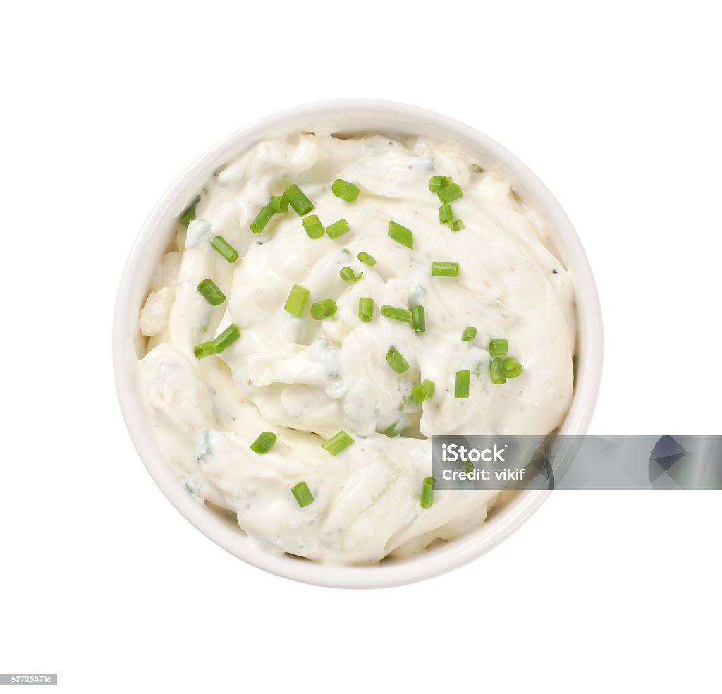creamy cheese spread bowl of creamy cheese spread with chives Sour Cream Stock Photo