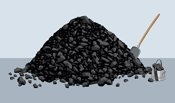 куча угля с лопатой и ведром - coal bucket stock illustrations